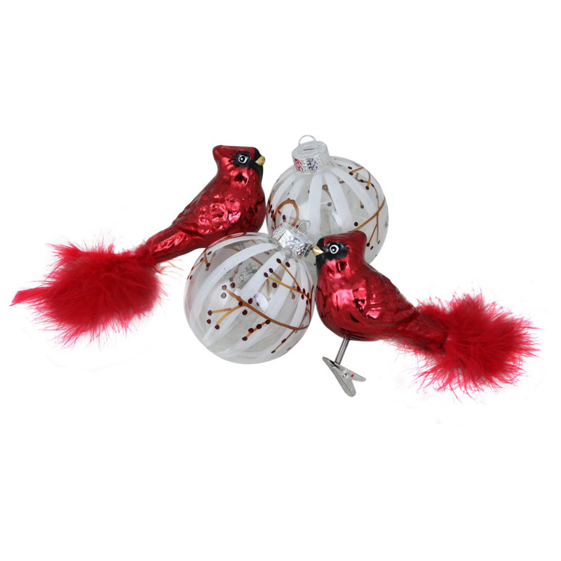 4 boules de Noël en forme de boule de Noël rouge et blanche à finition verre 6 carats 6,25 po (155 mm)