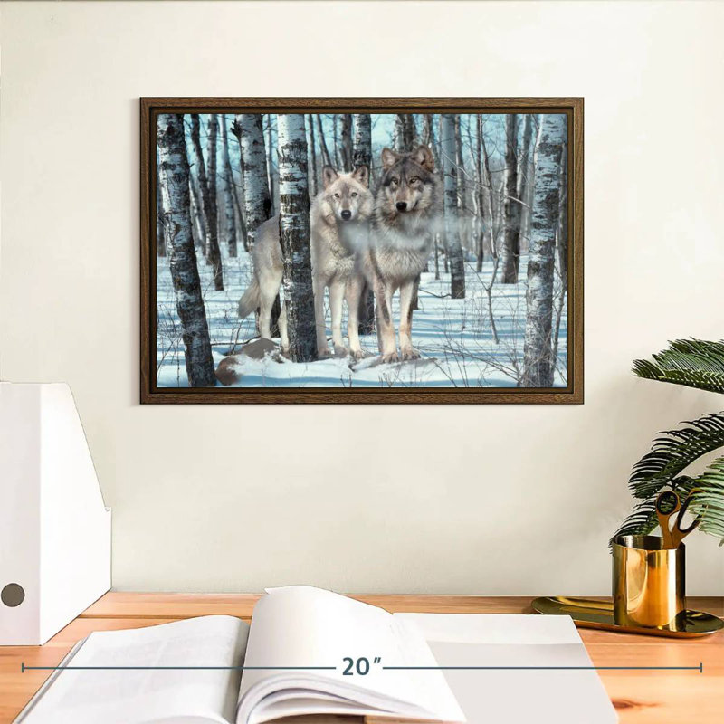 Ombres de neige, 13 po x 9 po, Cadre flottant noyer