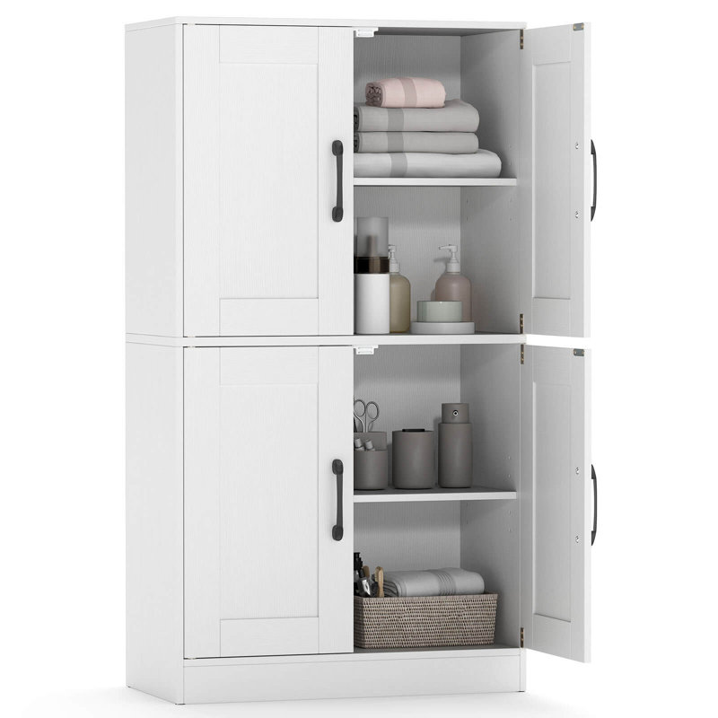 Bathroom Cabinet with Doors & Adjustable Shelves Storage Organizer for Living Room White, White