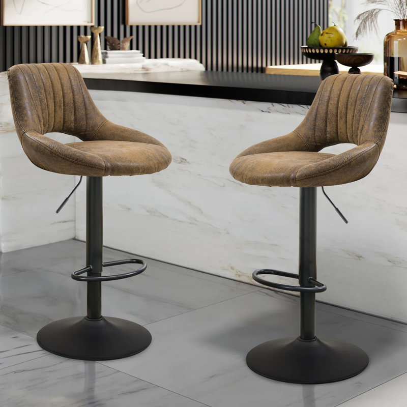 Swivel Upholstered Adjustable Height Counter Stool with Metal Frame, Brown