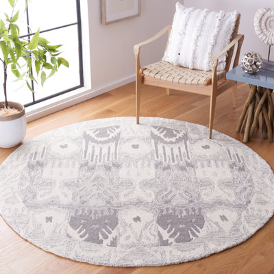 Ikat Hand Tufted Wool/Cotton Ikat Rug in Light Gray/Ivory