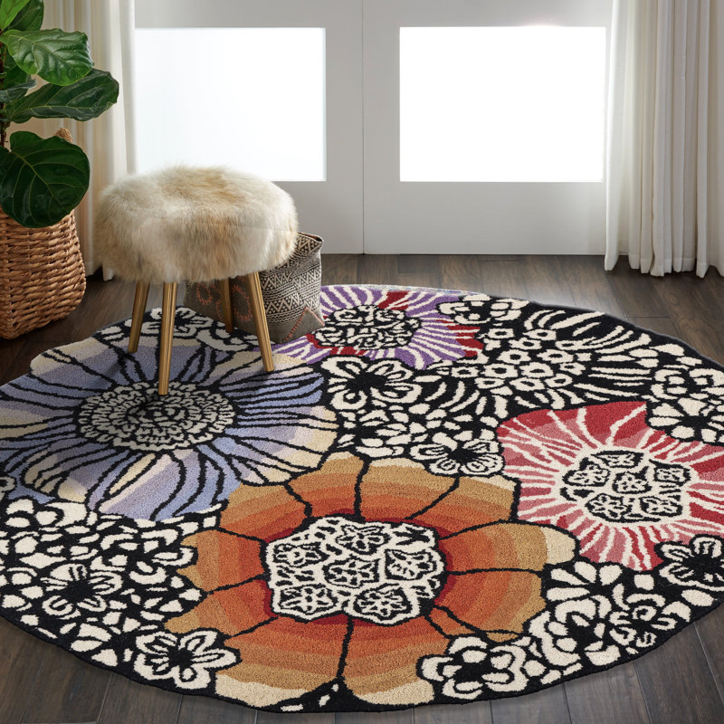 Tapis rouge / orange en laine touffeté à la main Adrienna, Rond 4 pi