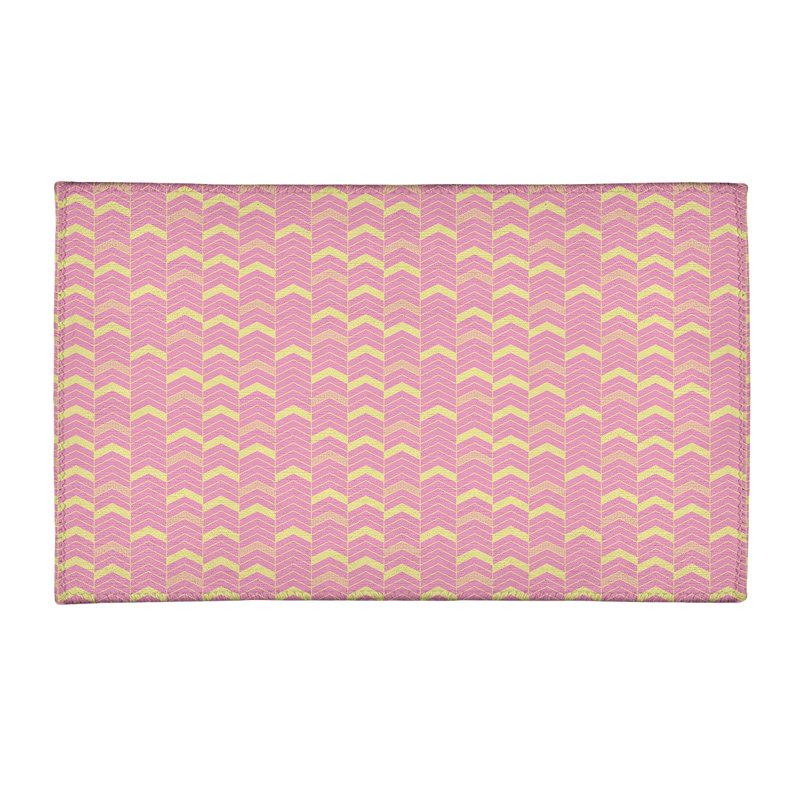 Tapis rose/jaune à chevrons lineed, Rectangle 5 pi x 7 pi