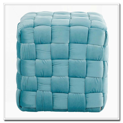 Square Braided Ottoman with Ice Blue Velvet