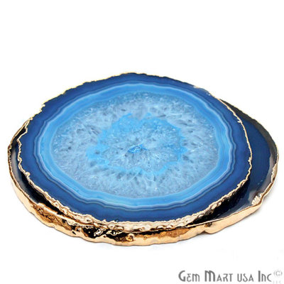 Blue Natural Agate Rock Coasters, Kitchenware Home Décor