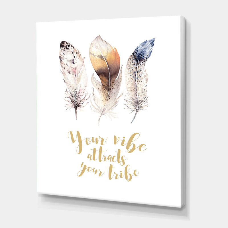 Plumes multicolores avec citation inspirante - Art textuel sur toile, H 32 po x l 24 po x P 1 po, Toile tendue