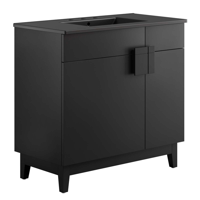 Modway Miles 36'' Free Standing Single Bathroom Vanity with Ceramic Top, Black, Black