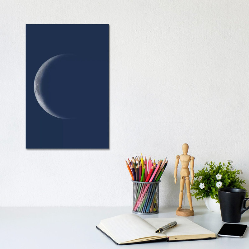 Waning Crescent Moon - Blue 1 Piece Wrapped Canvas Wall Art, 20.32 cm H x 30.48 cm W