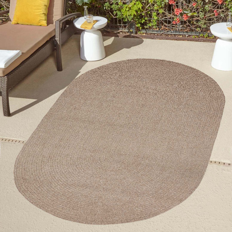 Neufeld Hand Braided Brown Indoor Outdoor Area Rug, Oval 8' x 10'