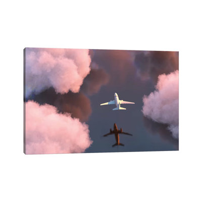 Airplane Flies Over The Water by Mike Kiev - Wrapped Canvas Print