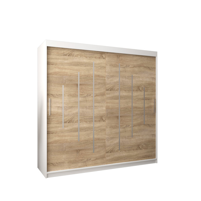Natalie 2 Door Manufactured Wood Wardrobe, 200 cm H x 200 cm W x 62 cm D, Matt white/Sonoma oak