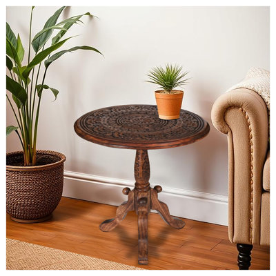 Handcrafted Round Solid Wood Accent Table