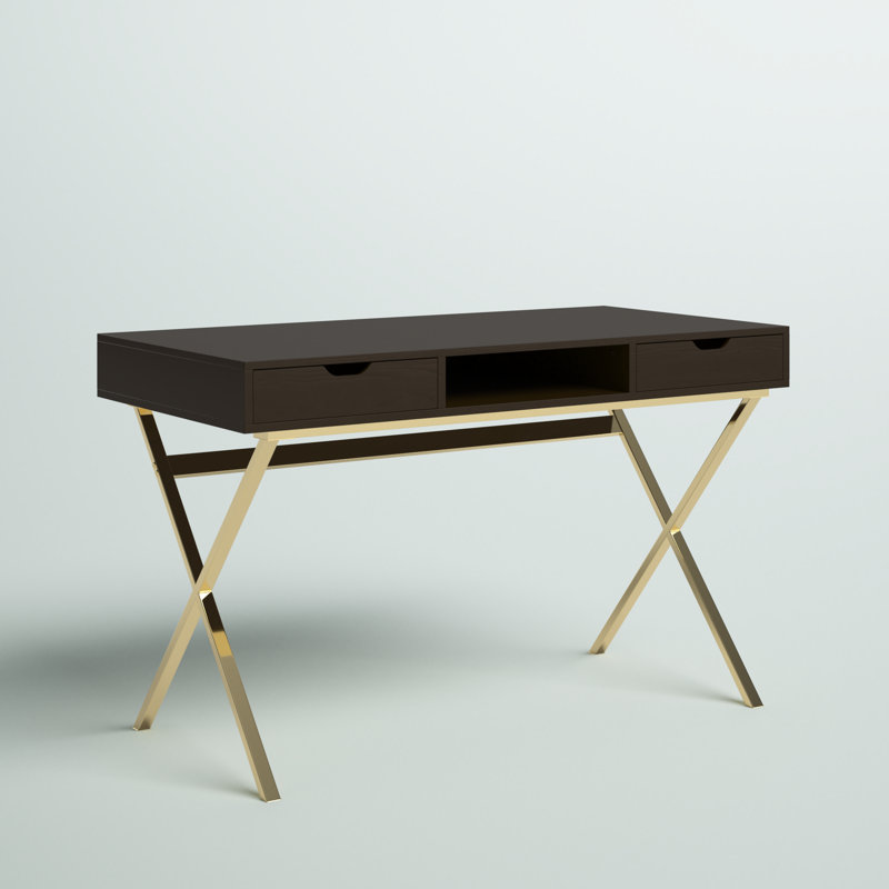 Bureau d'ordinateur, bureau personnel, ordinateur portable, tiroirs de rangement, L 48 po, bureau, métal, stratifié, Doré