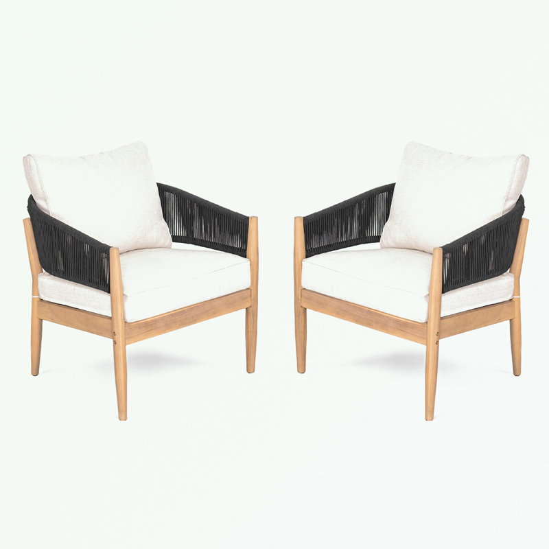 Ensemble de 2 chaises d'extérieur avec coussin moelleux, Noir