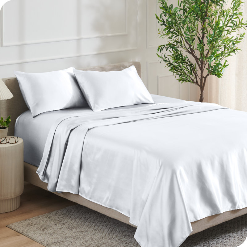 White Twin Poly Satin Sheet Set with Pillowcase