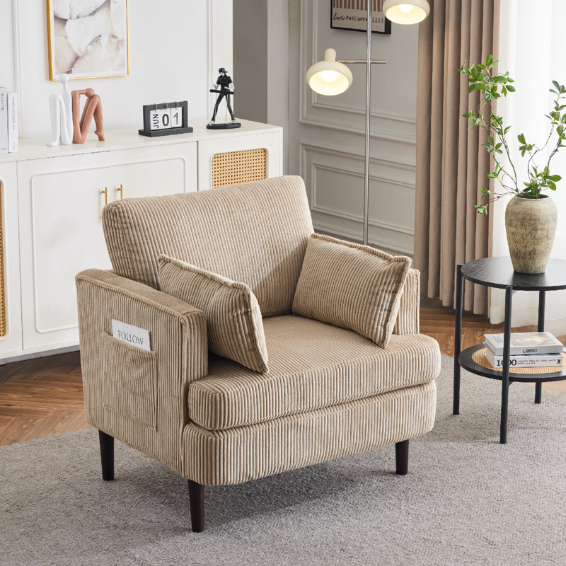 Mid-Century Modern Corduroy Barrel Accent Chair , Brown Corduroy