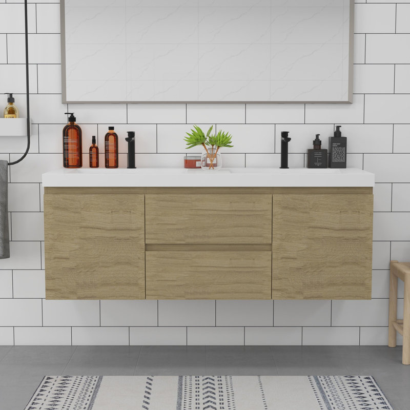Meuble-lavabo de salle de bain avec tiroirs rembourrés, Blanc
