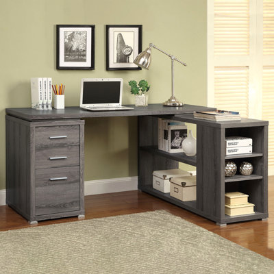 Transitional L-shape Computer Desk with Multiple Storage, Two Drawers, and Built-in File Cabinet for Home Office