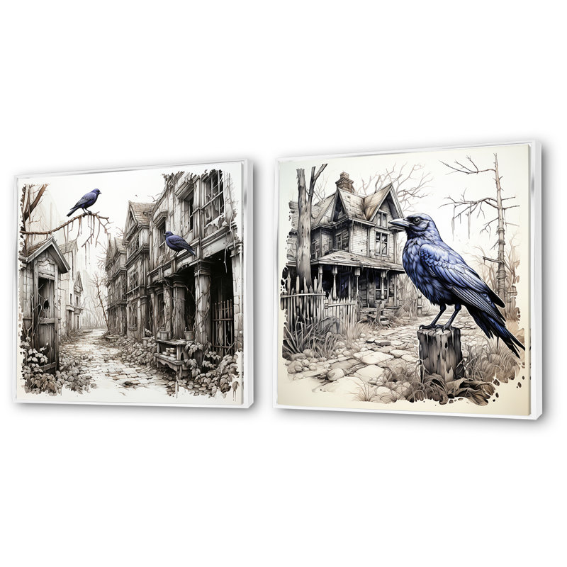 Ensemble de salon victorien Haunted Raven Courtyard I - Raven, Cadre blanc, H 36 po x l 73 po x P 1,5 po