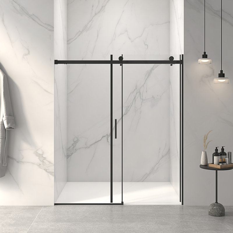 Porte de douche sans cadre, Noir mat