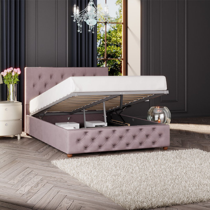 Upholstered Ottoman Bed, Blush, Kingsize (5')