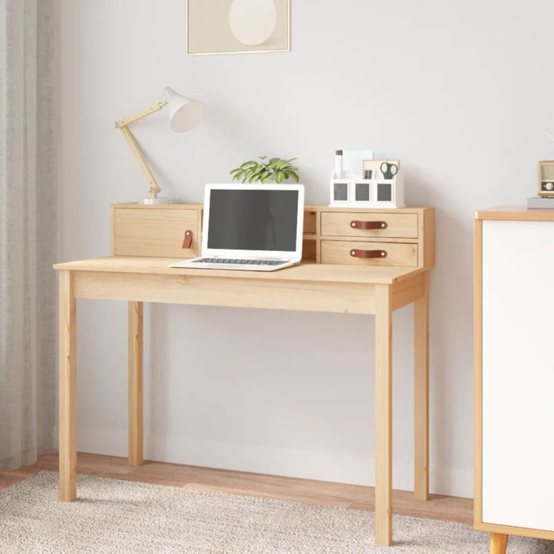 Lakeyia Solid Wood Writing Desk, Light Brown