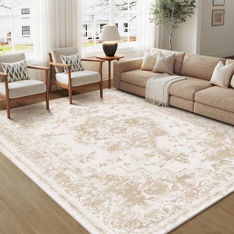 Elegant Modern Machine Woven Area Rug in Beige