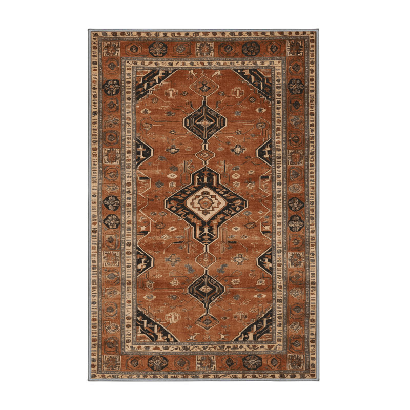 Machine Washable Persian Brown Area Rug, Rectangle 8' x 12'