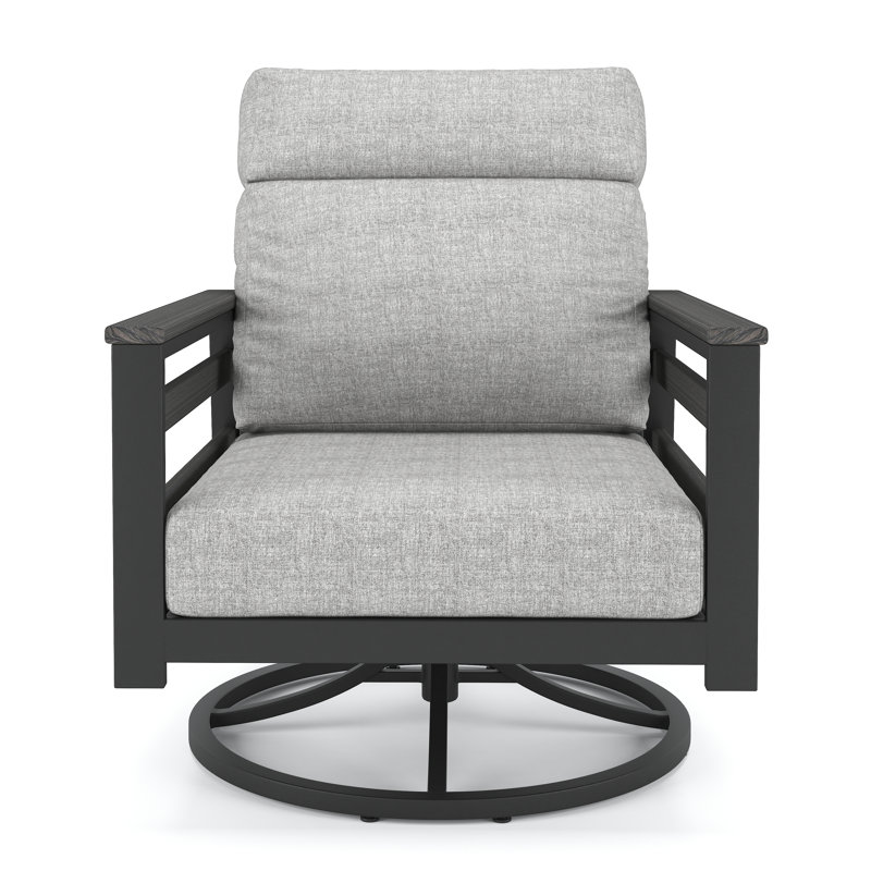 Chaise berçante d'extérieur en métal avec coussin Sunbrella Townsend, Gris, Toile granit