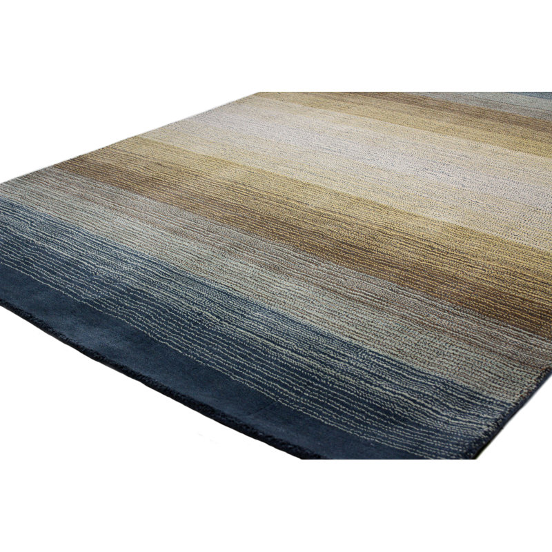 Handmade Light Blue Wool Tufted Stripe 4' x 6' Area Rug