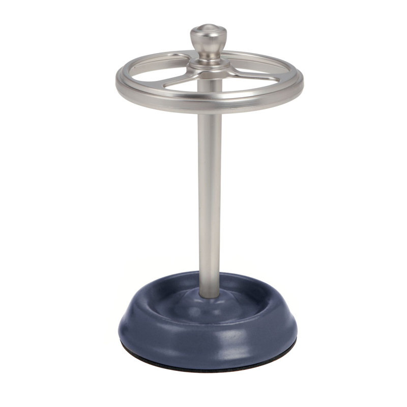 Porte-brosse à dents en acier et céramique iDesign avec trois compartiments séparés, bleu marine et nickel brossé