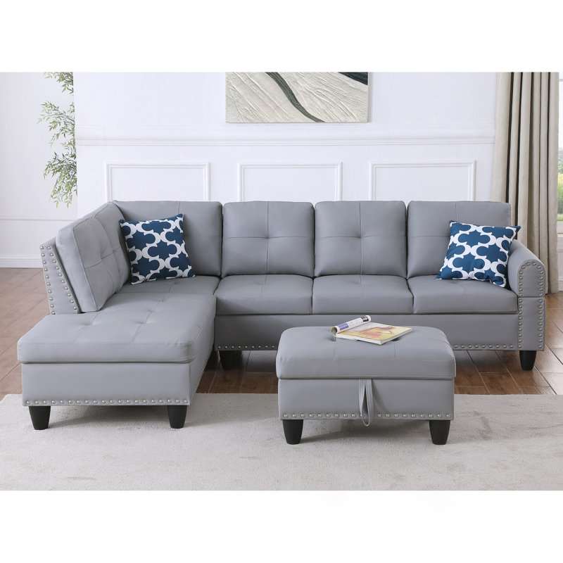 Canapé modulaire en similicuir avec repose-pieds Irine, Gris