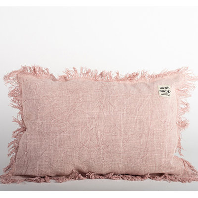 Stone Washed Beige With Fringes Cushion Cover