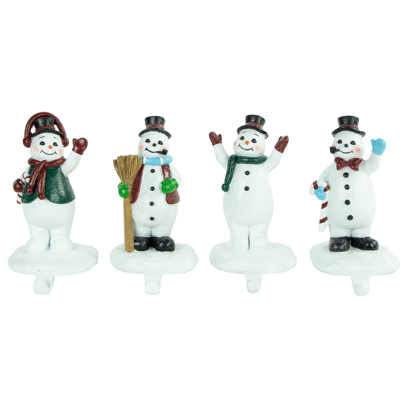 Set Of 4 Glittered Snowman Christmas Stocking Holders 6.75"