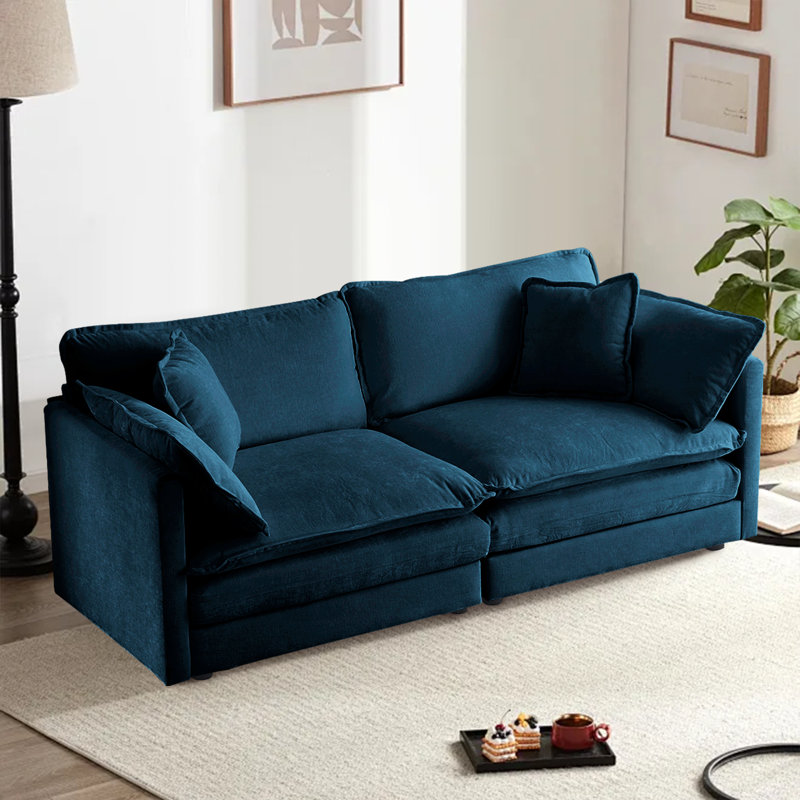 Canapé-lit simple en tissu de chenille avec causeuse et causeuse pour salon, appartement et bureau, Bleu