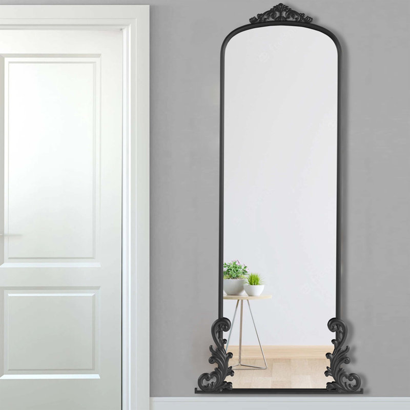 Alvonte Metal Arch Floor Mirror, Black