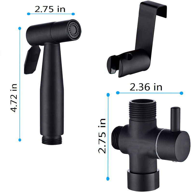 Elongated Hand Held Bidet with Faucet, Matte Black