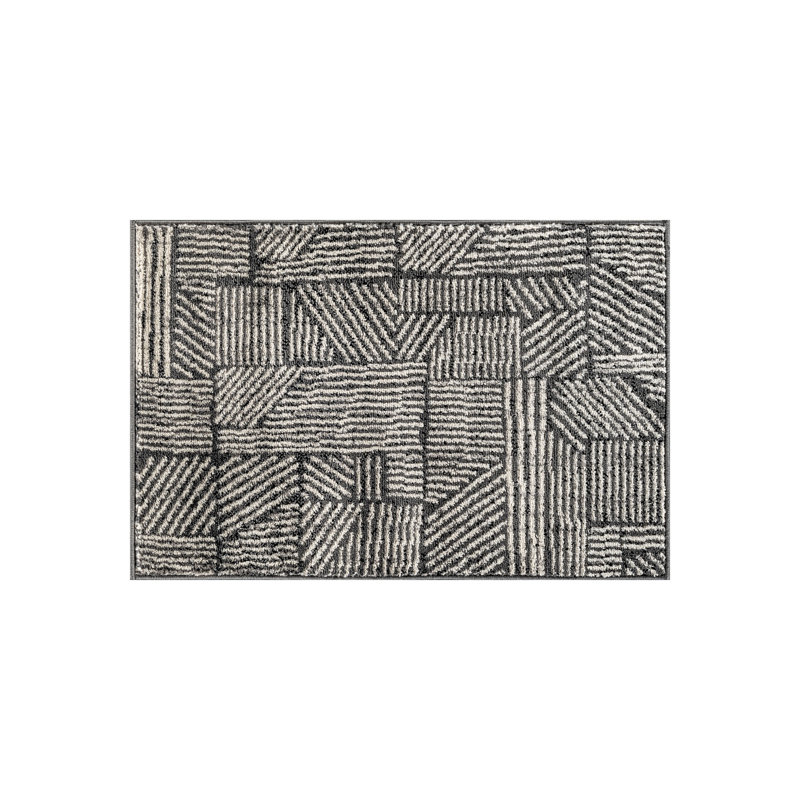 Rambo Geometric Black/Ivory Area Rug, Rectangle 2' x 3', Gray