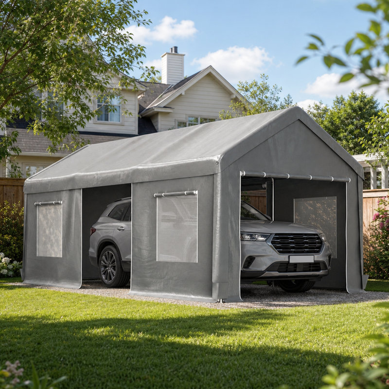10 Ft. W x 20 Ft. D Carport Galvanized Steel Portable Garage Storage Shed Canopy, White