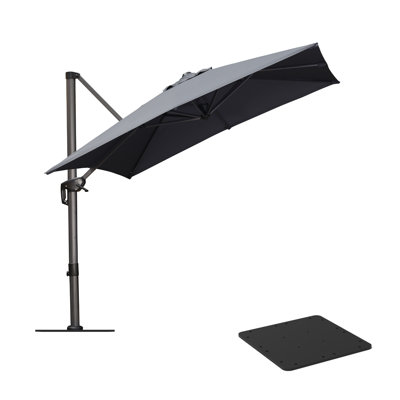 Parasol en porte-à-faux rond gris en aluminium avec base en acier Regelinde