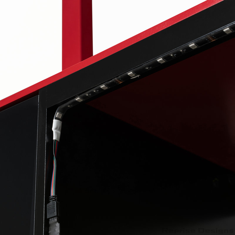Lit mezzanine double avec bureau intégré et rangement, parfait pour les joueurs modernes et peu encombrant, Double, Rouge