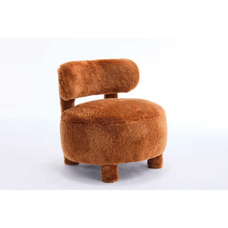 Fauteuil de chambre rembourré en fourrure kaki avec dossier incurvé et pieds solides pour un espace de vie principal - rembourrage en mousse confortable, construction, entretien simple, structure en bois à oreilles sans accoudoirs facile à assembler