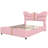 Full Size Upholstered PU Leather Bed Frame, With Butterfly Shaped Headboard And Footboard, Platform Bed Frame With Gold Metal Decorations, No Box Spring Needed, Light Pink-470847829-470847828