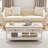 Coffee Table with Natural Rattan Decoration, Grayish White
