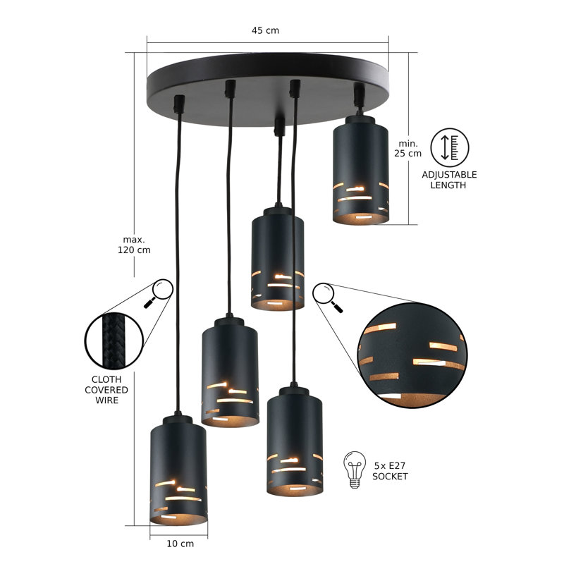 - Light Pendant, 5 Lights, Black