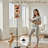  68.5" Standing Floor Lamp Retro Collage Orange Red Backdrop Featuring Cassette Tape Abstract Art Dimmable Metal Pole Lamp with Linen Lampshade LED Bulb Included