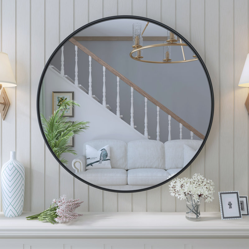 Metal Rectangle Wall Mirror, 24" H x 24" W, Classic Black