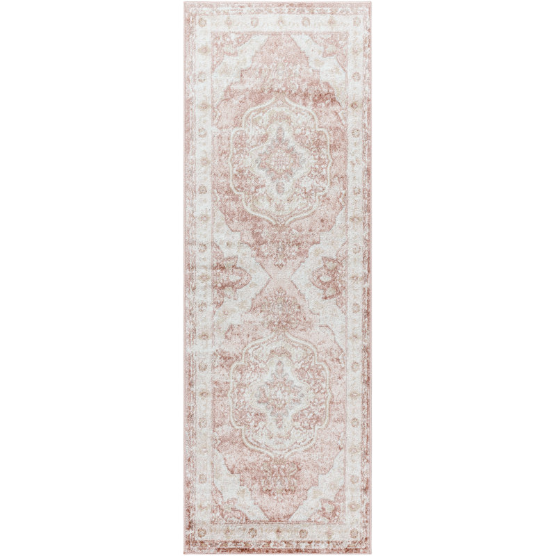 Tapis oriental rose / crème Brick, Tapis de couloir 2 pi 6 po x 10 pi