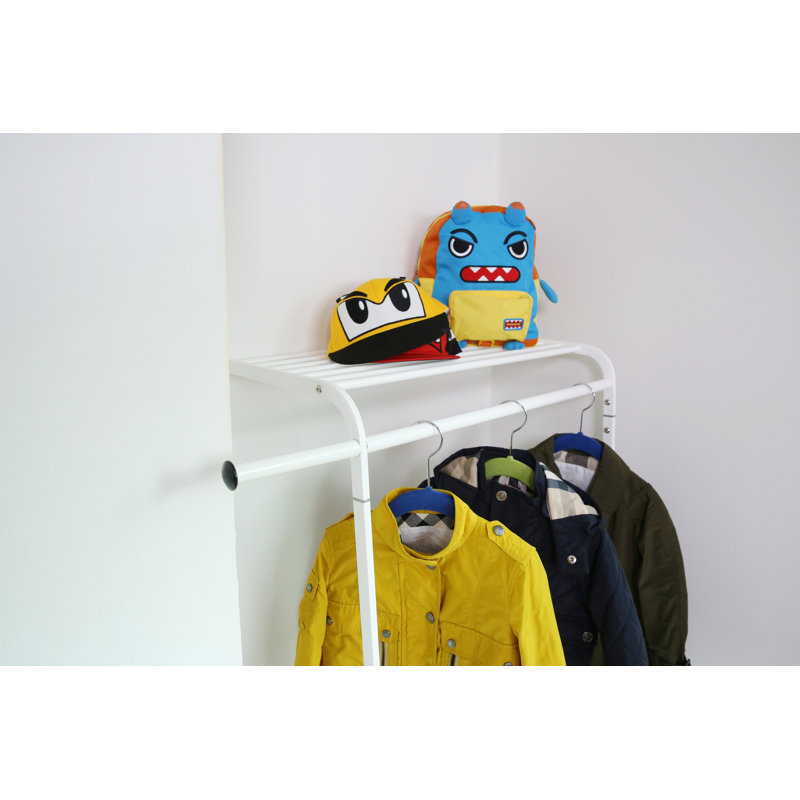 White Portable Leaning Garment Rack with Shelf