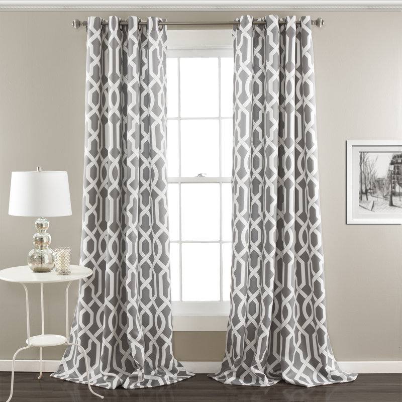 Lush Decor Edward Trellis Room Darkening Curtain Panels Pair Drapes (Set of 2), Gray, 52" W x 108" L